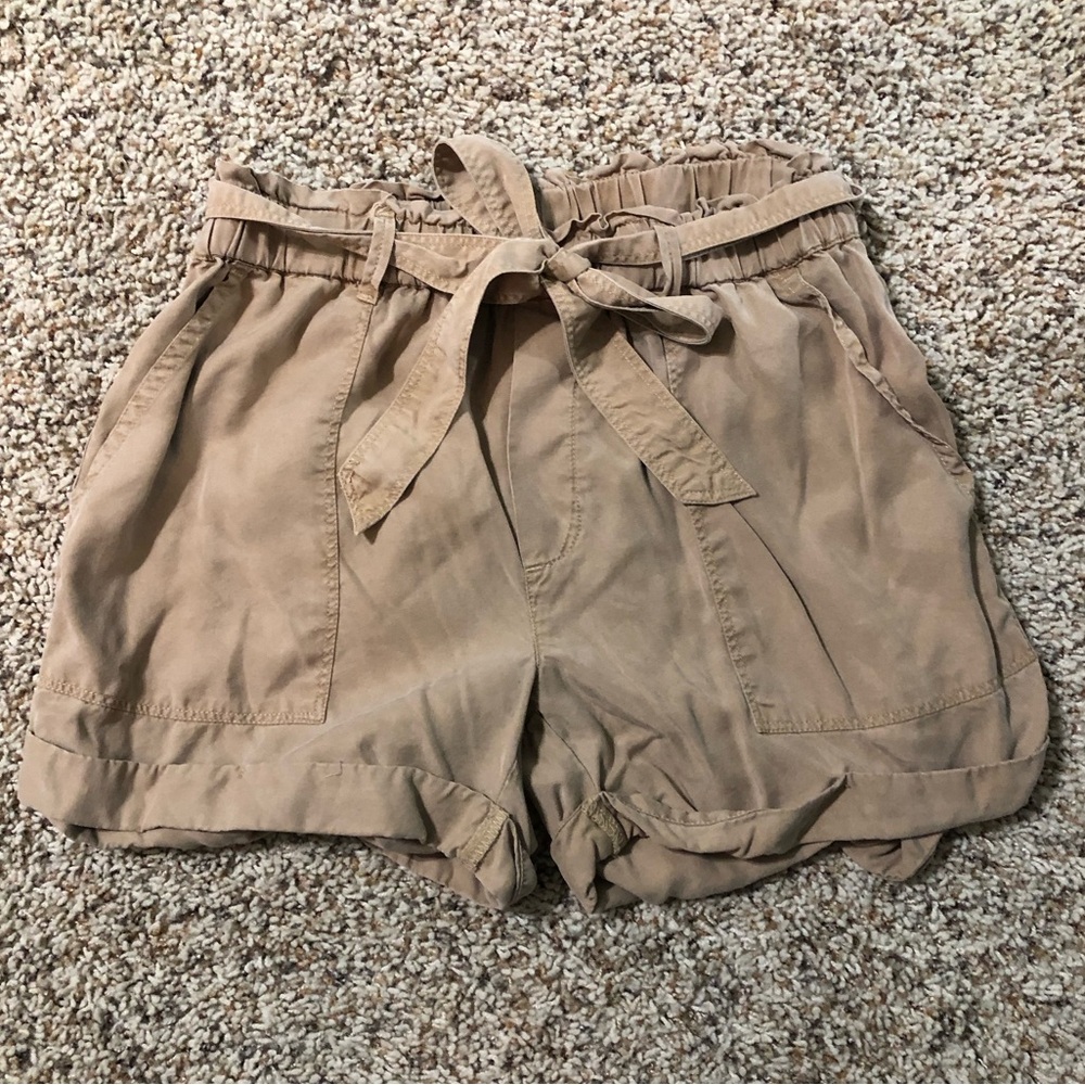 Aerie Tan Paperbag Tie Waist Cuffed Shorts